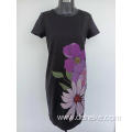 Black Knitted Normal Print Flower Dress